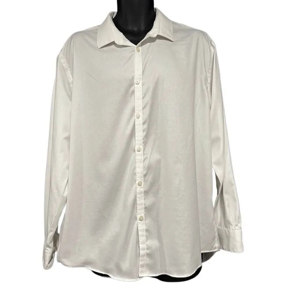 Awearness Kenneth Cole Slim Non-Iron White Dress Button Up Down Shirt Men’s 17.5